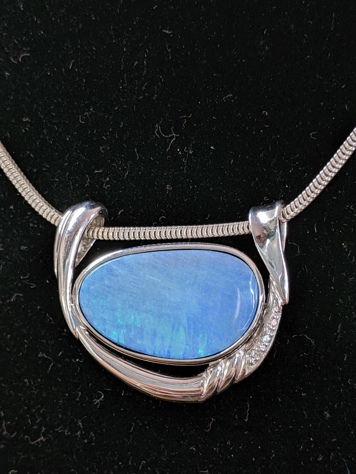 14k Gold 9x7mm Australian Opal & .05 CTW Diamond Halo Necklace 14k Gold 9x7mm Australian Opal & .05 CTW Diamond Halo Necklace