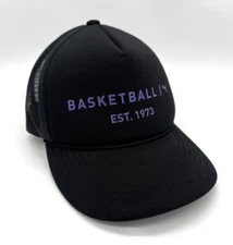 Puma Basketball Cap, Black, Flat Brim, Trucker Style, "Basketballin Est 1973"