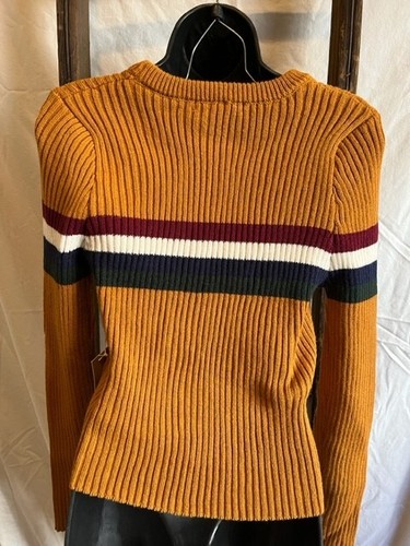 Junior Girls Active USA Mustard Yellow Striped Ribbed Sweater cute!! Size M NWT - Picture 4 of 4