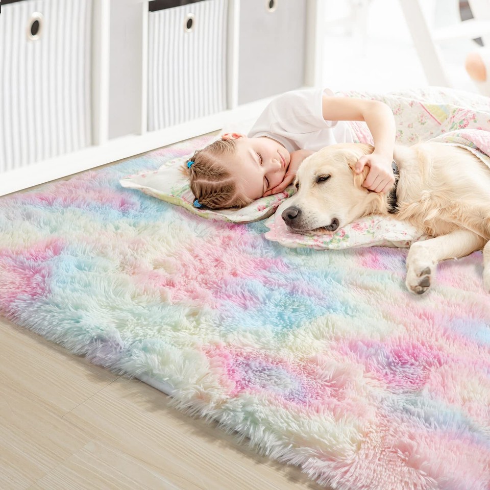 Rainbow Runner Rugs for Girls Bedroom, Unicorn Room Decor, Pastel Area
