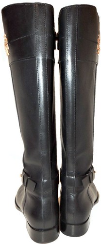 Tory Burch Everly Riding Boots Tall Flat Equestrian Booties Sz 9.5 Gold Logo - Picture 6 of 8