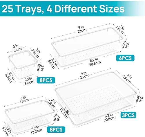 25 PCS Clear Plastic Drawer Organizers Set, 4-Size Versatile Bathroom and Vanity - Picture 2 of 6