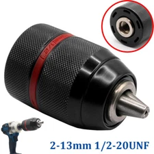 Keyless Drill Chuck Metal Heavy Duty 1/2-20 UNF Threaded 2-13mm Capacity