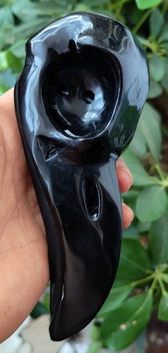 303g Natural Obsidian Carved crow Skull Crystal Raven Obsidian Skull Reiki Gift - Picture 8 of 15