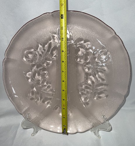Vintage Pink Arcoroc Rosaline Rose Frosted Platter Luminarc France Floral 12.5” - Picture 12 of 12