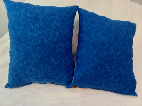 2 Handmade Cotton BEACH HOUSE Throw Pillows, Blue/Red/Yellow for Porch, Den - Picture 4 of 5
