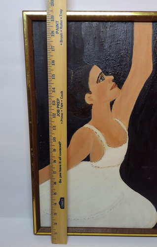 P. McLean Gemälde 1980 Brünette Frau weißes Kleid Ballerina Tänzerin 19,5 Zoll x 15 Zoll - Bild 3 von 20