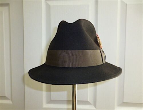New Vintage Mens 50's 60's Adam Fedora Style Hat 7 1/4 Dark Coffee Brown RatPack - Picture 4 of 15