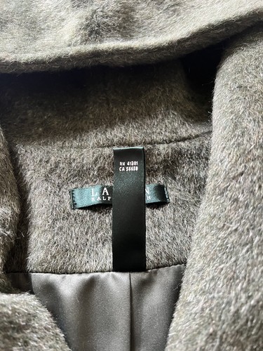 Ralph Lauren Overcoat Women’s 16 Wool Blend Tweed Twill Jacket Green Latch Belt - Picture 7 of 8