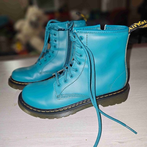 NWOT Dr Martens Teal Green Junior 1460 Combat Lace Up Boots Big Kids Size 3 - Picture 2 of 7