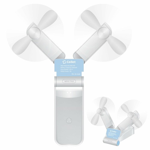 Portable Mini Fan, Folding Handheld Fan 500mAh Dual Fan Heads - White - Picture 2 of 9