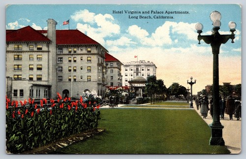 Long Beach California Hotel Virginia & Palace Apartments Postcard Santa Ana 1920