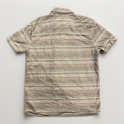 Volcom Shirt Medium Mens White Blue Striped Button Up Slim Fit Short Sleeve - Picture 8 of 13