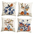 Fall Pumpkin Chinoiserie Blue and White Porcelain Vase 18" x 18" (Pack of 4)