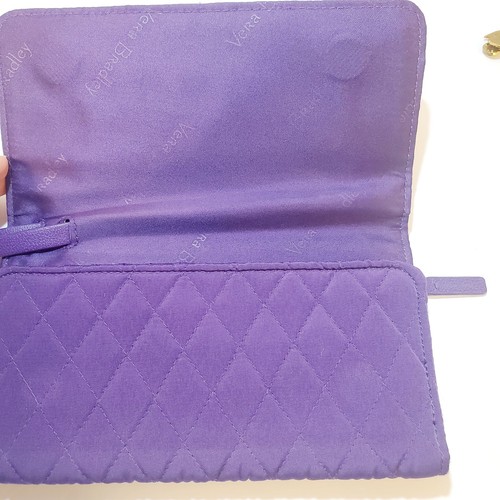 Vera Bradley Purple Quilted Diamond Stitched Tri-Fold Clutch Wallet 8" Magnetic - Picture 3 of 8