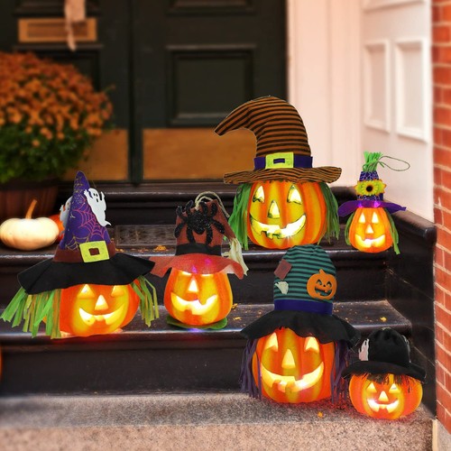 6 Pack Light up Halloween Jack-o'-Lantern Set,Pumpkin Prop Decorations with L... - Picture 5 of 6