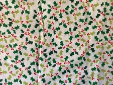 Holly Leaves Berries Christmas Holiday Cotton Fabric remnant 32”x41” Joann’s