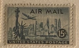 U.S. Air Mail 15c Statue of Liberty & Skyline Used Stamp Aviation Gray