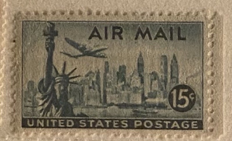 U.S. Air Mail 15c Statue of Liberty & Skyline Used Stamp Aviation Gray