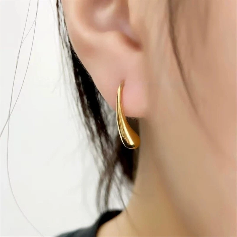 Pendientes colgantes lágrima de oro amarillo puro de 18 quilates AU750 para mujer Foto 2 de 4