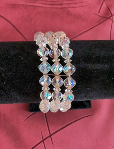 Vintage dreireihiges Kristall Draht Wickel Stretch Armband mit Perlen Charm - Bild 5 von 6