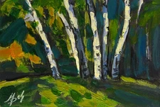 Acrylic Painting Clearing In Birch Forest M. Patskan Unframed Original nAAA4896