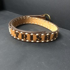 VTG Hand Tooled Western Leather Belt Name TRISHA Brown Womens 28 Laced Cowgirl