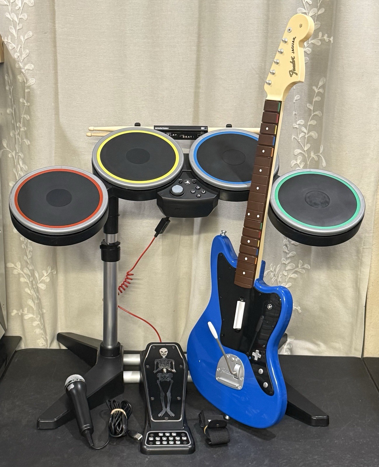 PS4 PS5 Official Rock Band 4 Drum Set Kit BUNDLE  Lot Drums Guitar & Microphone