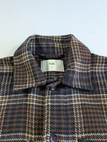 Folk Overshirt Jacket Mens Size Medium Check Brown Shacket Button-Up VGC - Picture 4 of 7