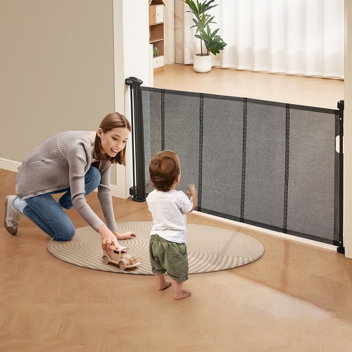 Retractable Baby Gate Mesh Baby Gate 34.2" Tall Extend to 60" Wide Black - Picture 8 of 12
