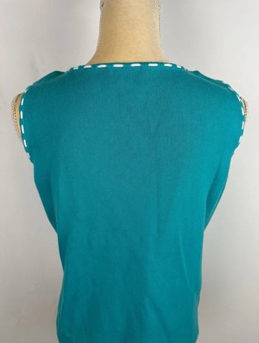 Chaleco Suéter De Colección Rafaella Hecho en Hong Kong Bloque de Color Blanco Verde azulado Algodón Para Mujer L - Imagen 5 de 6