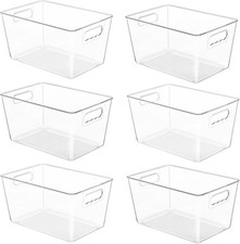 6 Pack Clear Pantry Organizer Bins, Plastic Containers with Handle for Kitchen