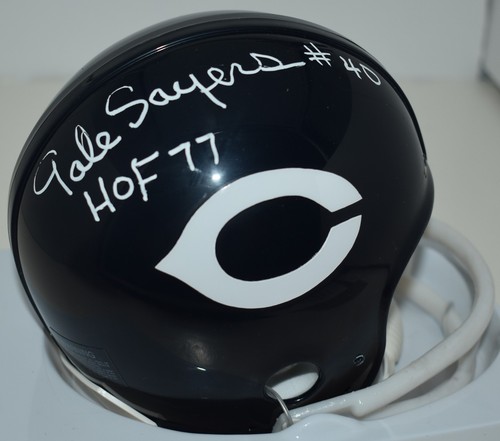 GALE SAYERS SIGNIERT CUSTOM WEISS 2 BAR VSR4 MINI HELM CHICAGO BÄREN HOF 77 JSA - Bild 2 von 7