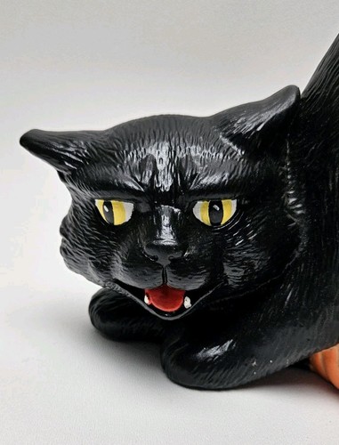 Vintage Ceramic Halloween Black Cat Jack O Lantern Pumpkin Light Up Decor 11" - Picture 6 of 17