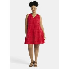 Time and Tru Red Eyelet Sleeveless Fit & Flare Dress Women’s XL (16–18) Red