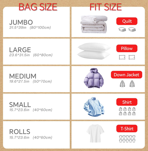 Vacuum Seal Bags for Clothing, 22 Pack Vacuum Storage Bags (4 Jumbo, 4 Large, 4 - Picture 5 of 12