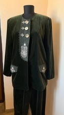 Amann Austria Trachten Velvet Suit Jacket Pants Green Embroidered Leather Trim