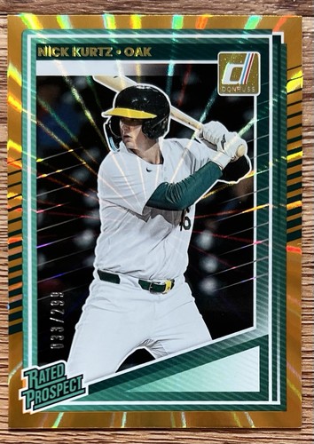NICK KURTZ 2025 DONRUSS RATED PROSPECT 154 ORANGE LASER/299 ATHLETICS!