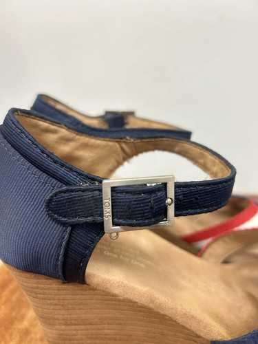Toms Election Charms Wedge Heels Striped Red White Blue USA Ankle Strap US 8 W - Picture 12 of 18