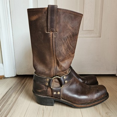 VTG Frye Harness Boots Womens 10 M Brown Oiled Leather Square Toe Made in USA 