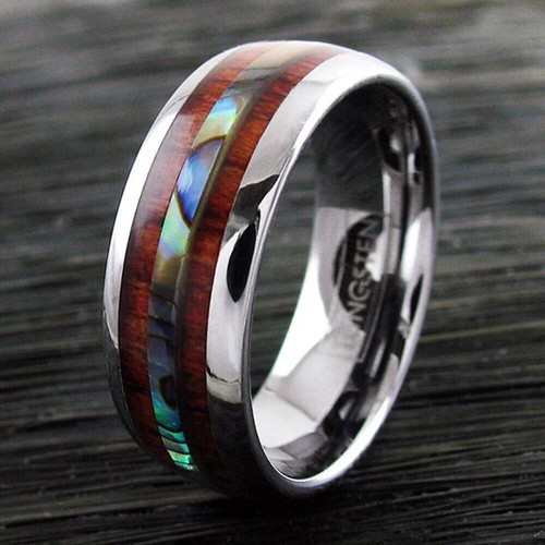 Mens Wedding Band Rings for Men and Women Hawaiian Koa Wood and Abalone - 第 3/19 張圖片