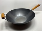 Non Stick Stainless Steel Wok 35cm Wooden Handles 