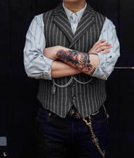 Retro Men Formal Tweed Wool Blend Lapel Collar Slim Fit Vest Waistcoat No Chains