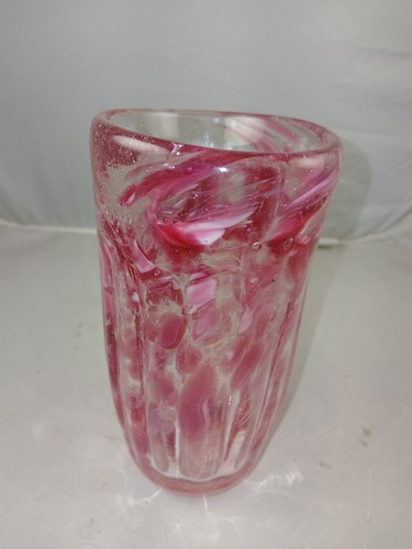 Hand Made Blown Glass Vase -- Clear With Pink - Picture 4 of 8