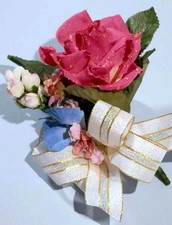 Pink Silk Rose Floral Corsage w/Pin -Formal Flower Accessory Lapel /Dress Brooch