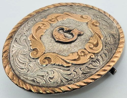 Vintage Montana Silberschmied G Sterlingsilber plätt goldfarbene Bänder Gürtelschnalle - Bild 3 von 4
