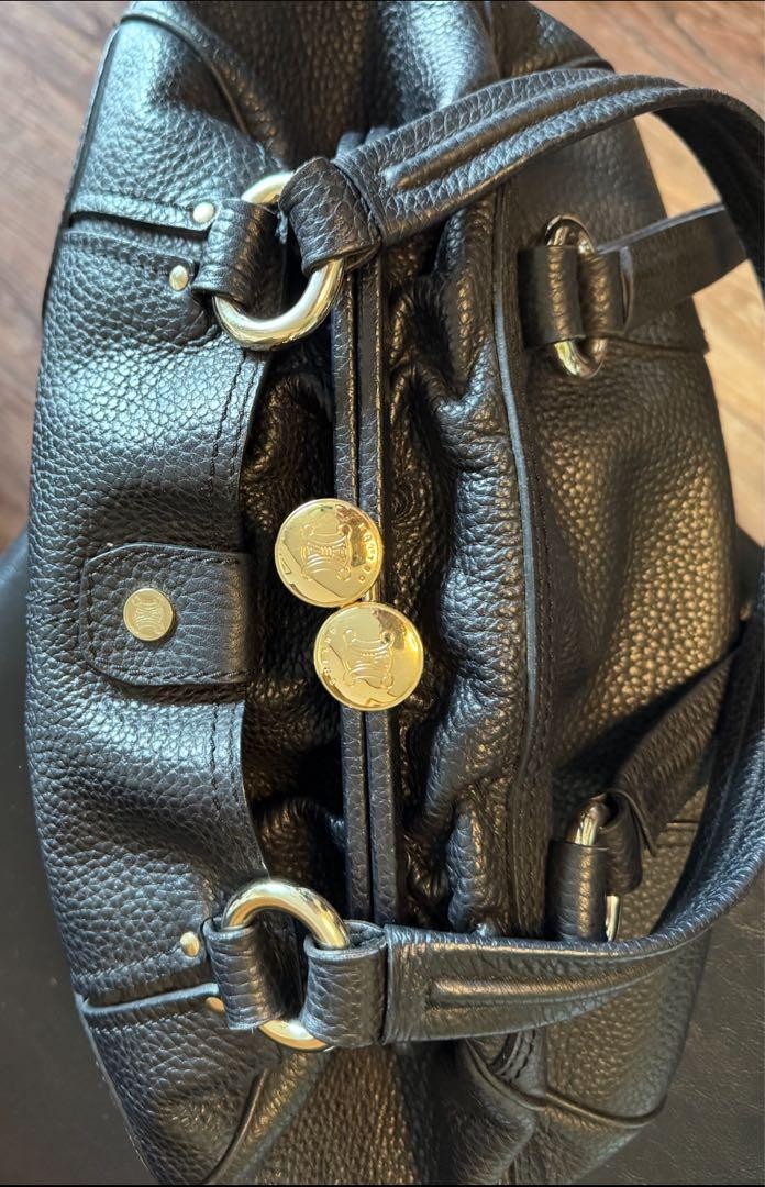 CELINE Triomphe Tote Shoulder Bag Handbag Kiss Lock Black H6.3