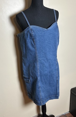 Celebrity Pink Damen Denim Cargo Bodycon Kleid Gr. XXXL Blau Retro 90er Freizeit - Bild 7 von 16