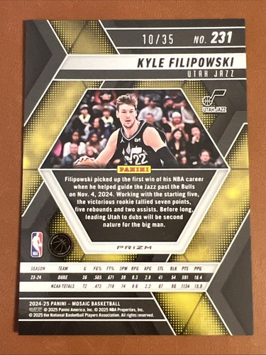 2024-25 Panini Mosaic Kyle Filipowski Gold Mosaic Prizm 10/35 #231 RC Rookie - Bild 2 von 2