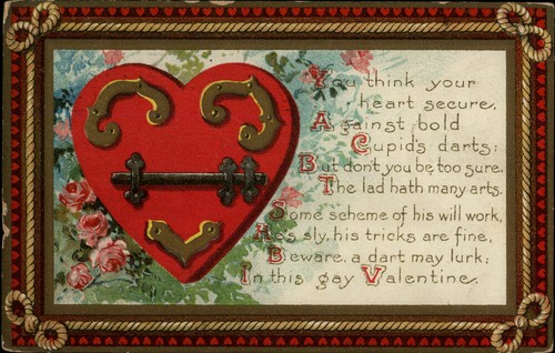 Valentin Postkarte 1914 Chicago Amor Herz Blumenkunst - Bild 1 von 2